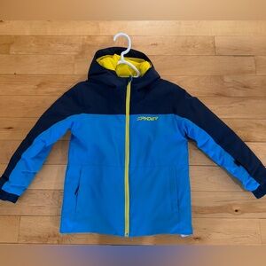 Kids Spyder Blue & Navy Winter Jacket with Yellow Accents (Size 7)
